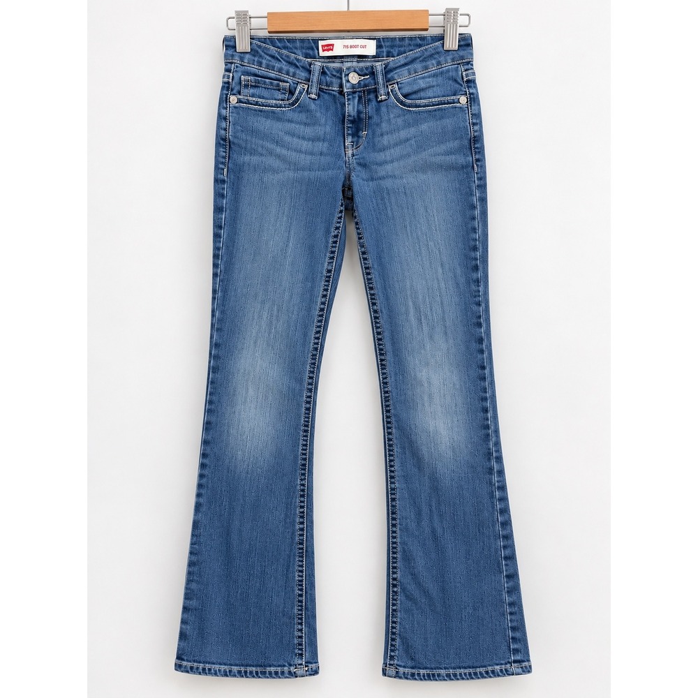 Levis 715 Boot Cut Jeans Kids Girls Sz 12 Regular Medium Wash Blue Denim Stretch